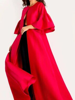 NWT Jovani 42160 - Dramatic Cape A-Line Formal Gowns Red size 12